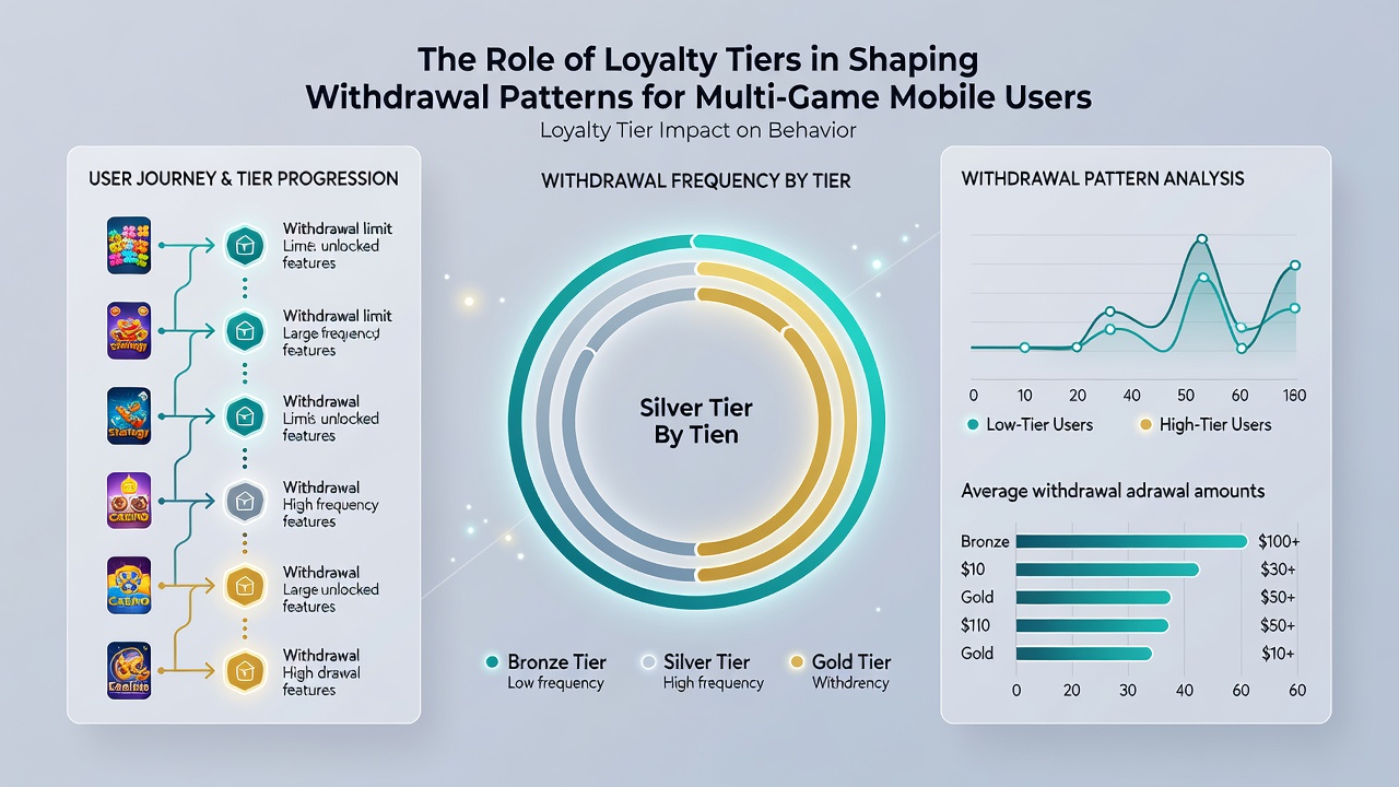 Analytics dashboard displaying withdrawal patterns segmented by loyalty tiers for multi-game mobile platform users